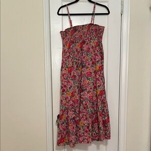 Natural Life Colorful Floral Smocked Dress Convertible Skirt, 100% Cotton Large